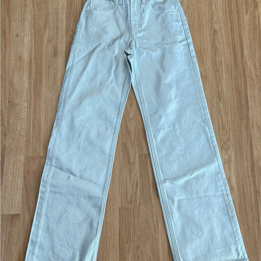 Dynamite Denim Heidi High Rise Wide Leg Jeans - Metallic Silver Color -  000/23